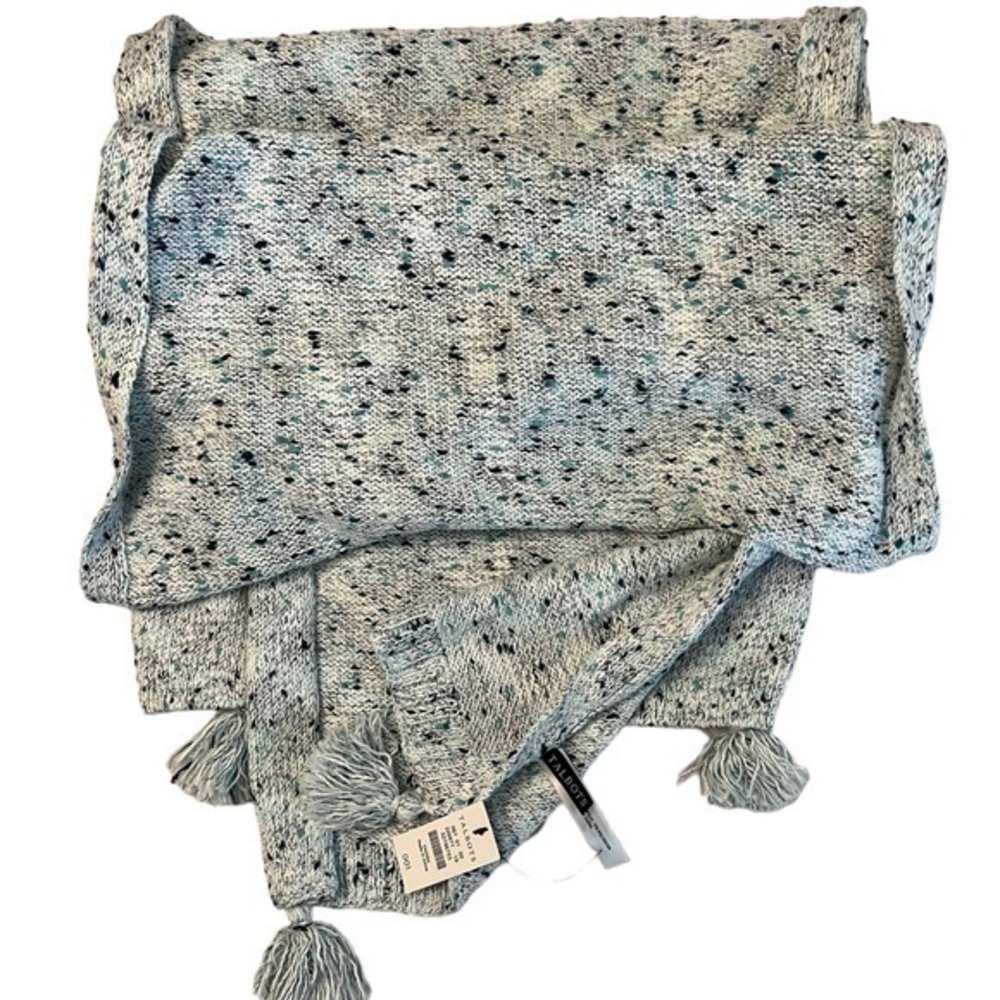 NWT! Talbots Marled Speckled Turquoise Aqua Mint Cotton Blend Scarf with Tassels
